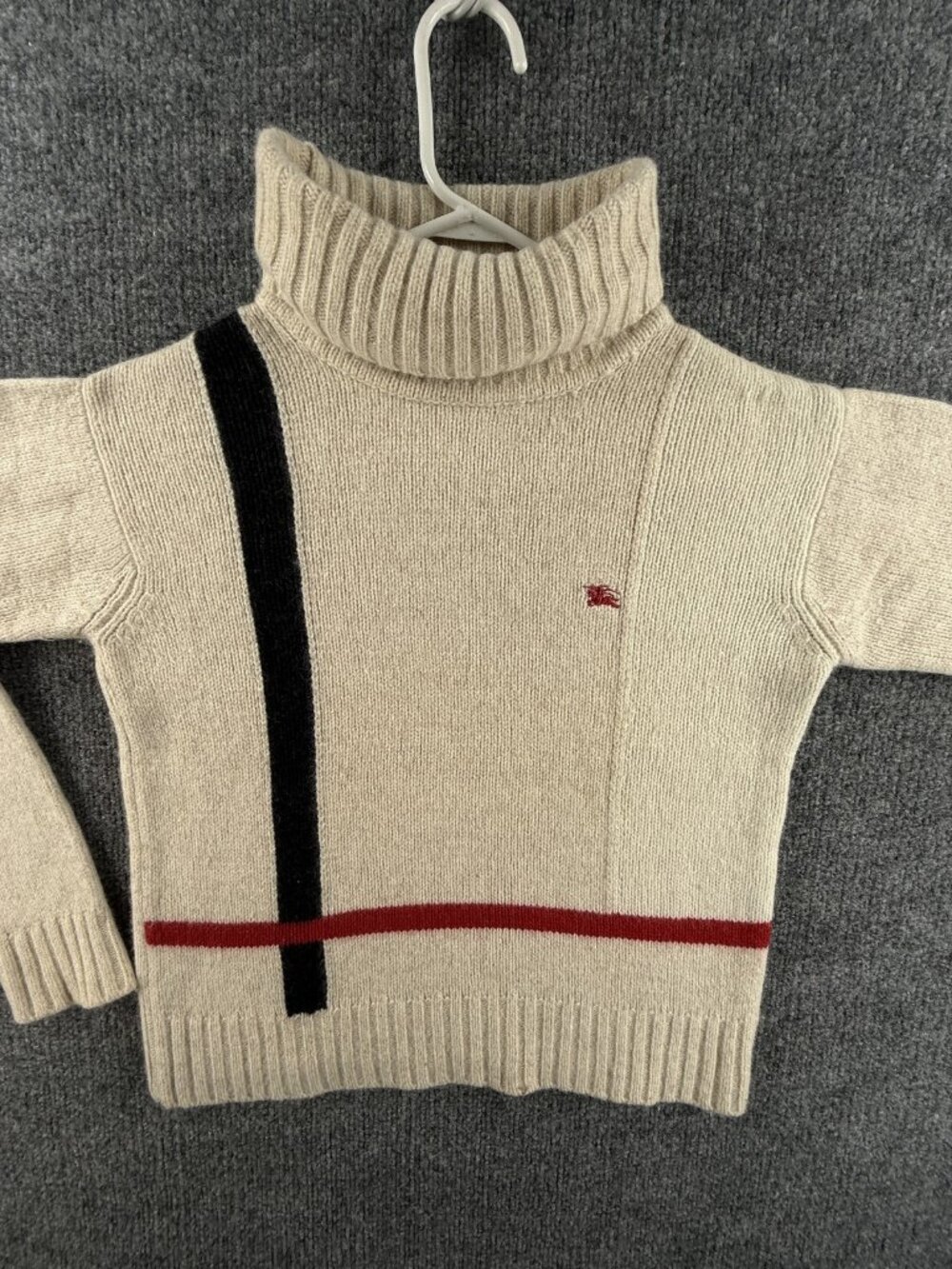 Burberry Wool Black Ivory Turtleneck Pullover 16 Logo Sweater Knit Womens Adult